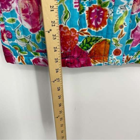 Norm Thompson Blue Silk quilted Floral Lightweight Coat Sz M hidden button front - Picture 5 of 7